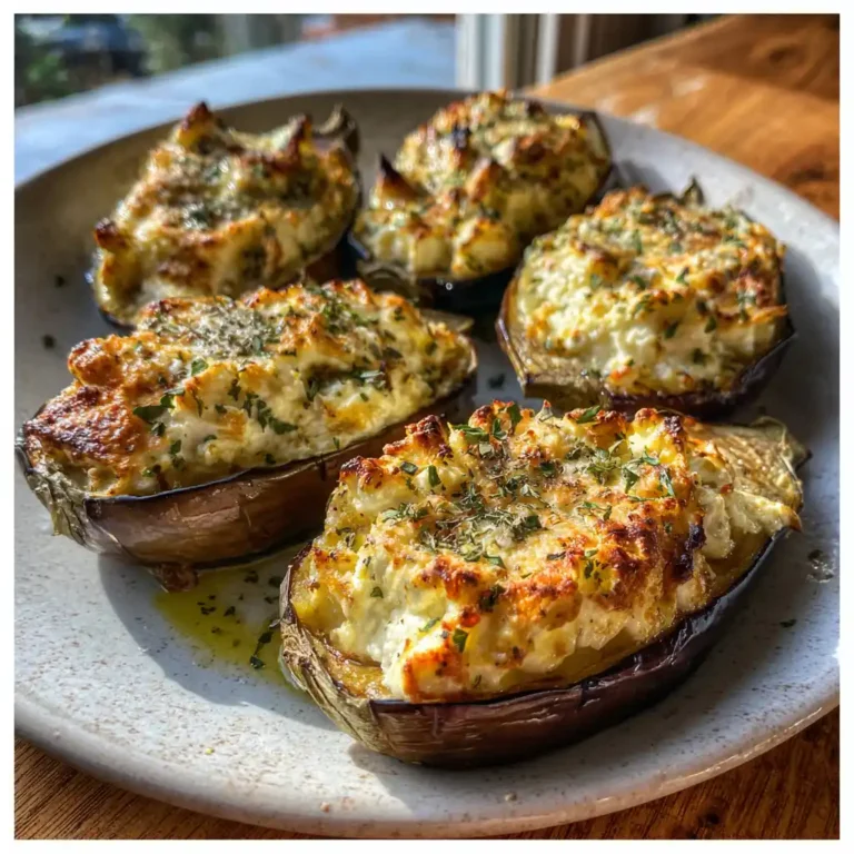 Aubergines farcies au fromage de chèvre dorées avec herbes fraîches