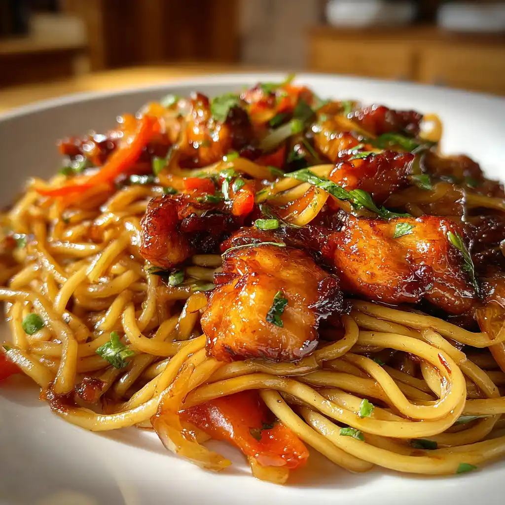Nouilles Sautées au Poulet Caramélisé