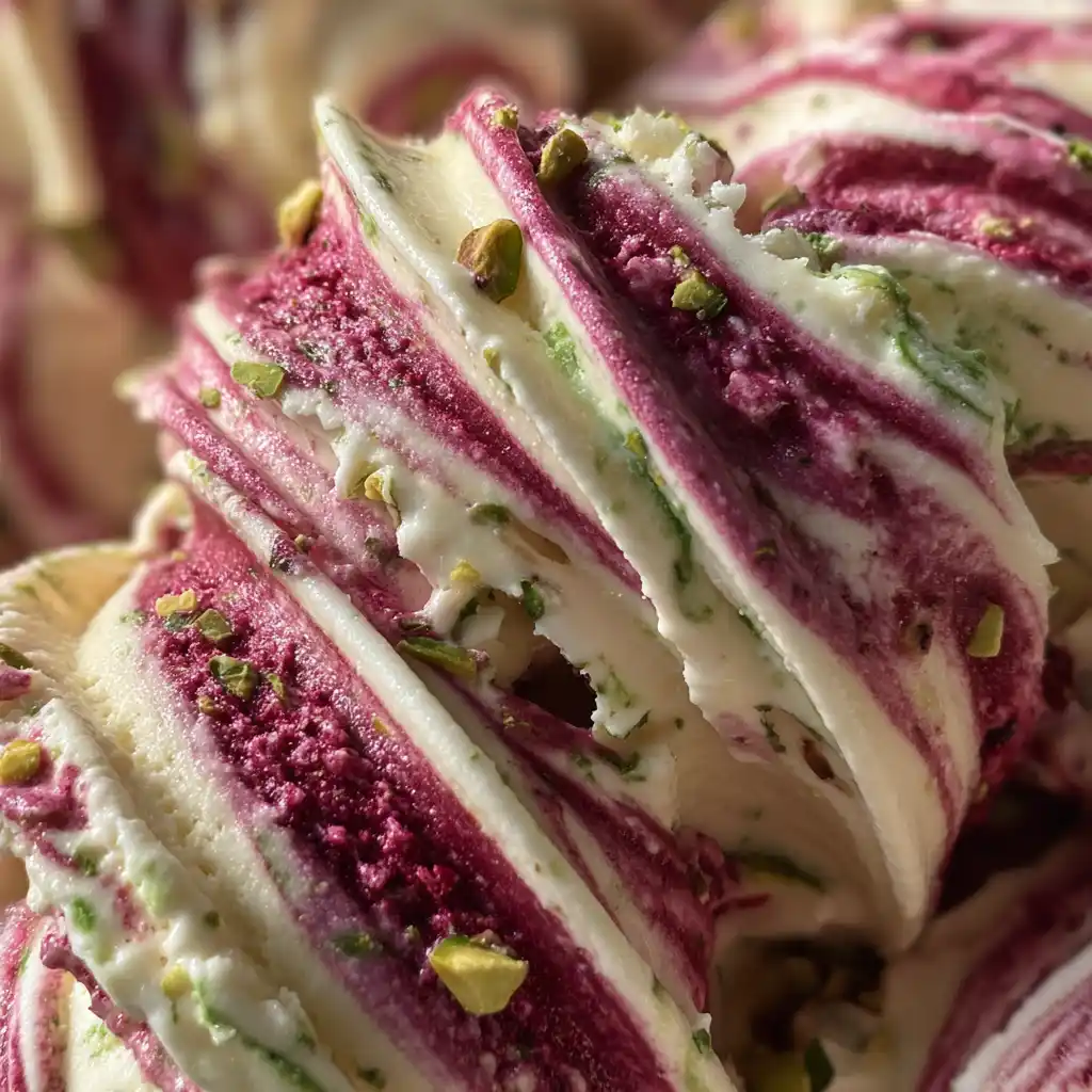 Glace Pistache-Framboise Swirl Façon Artisan Glacier