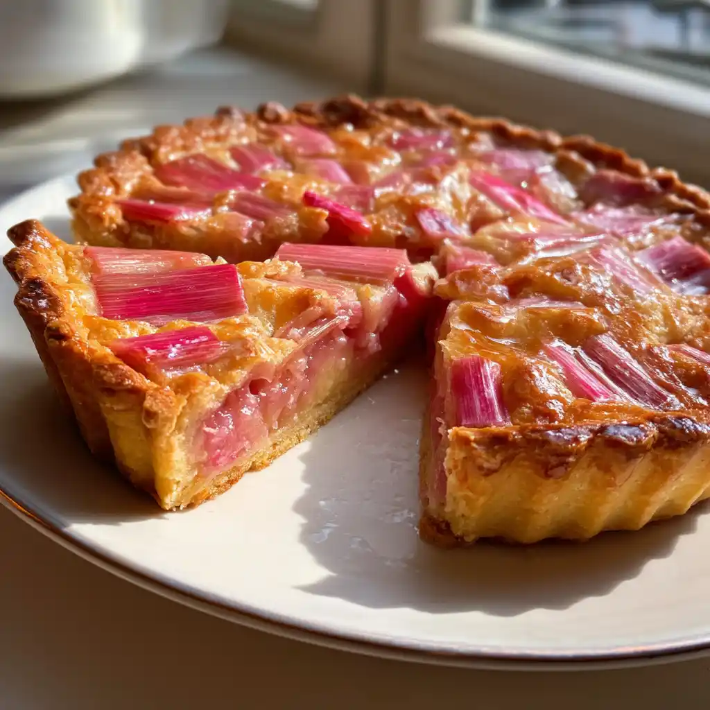 Tarte à la rhubarbe classique avec ses tronçons de rhubarbe caramélisés