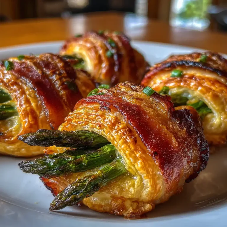 Feuilletés aux asperges et bacon croustillants dorés sur une planche