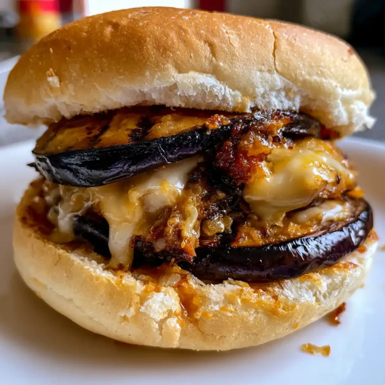 Burger d'aubergines grillées avec ses couches généreuses et son jus