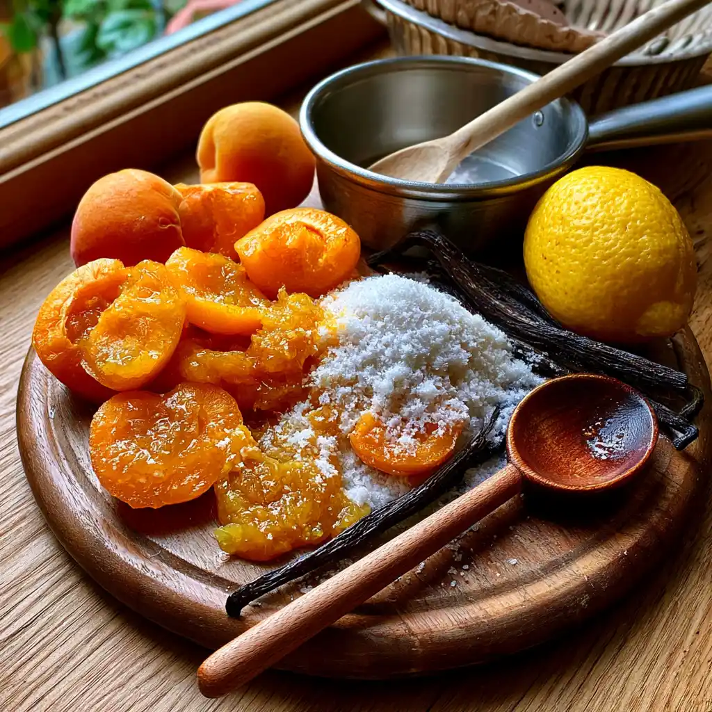 Ingrédients de la confiture d'abricots vanille maison : abricots frais mûrs, sucre cristallisé et gousses de vanille