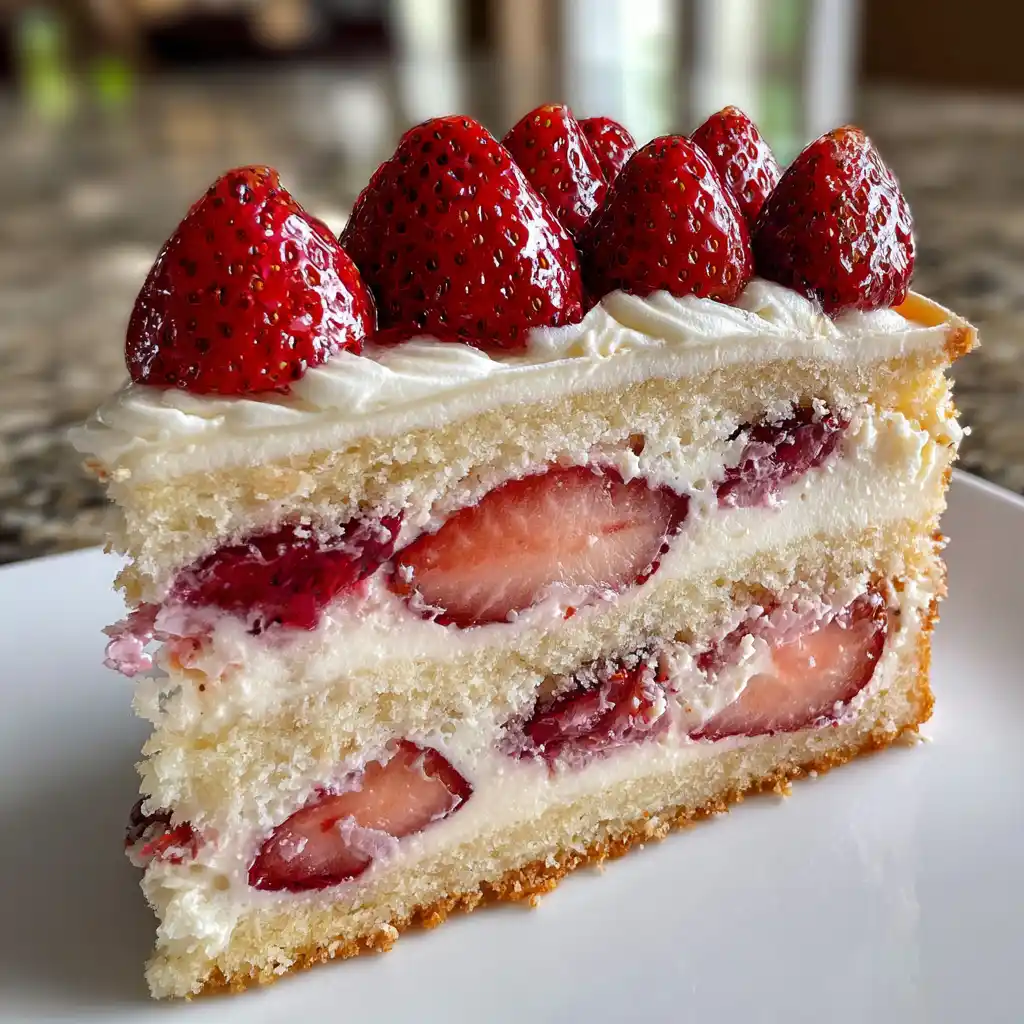 Fraisier maison en cours de montage avec les fraises alignées sur les bords et la crème mousseline visible