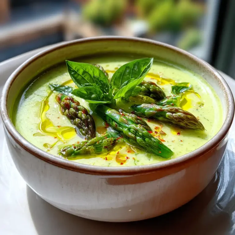 Gaspacho d'asperges vertes au basilic servi dans des verres avec garnitures