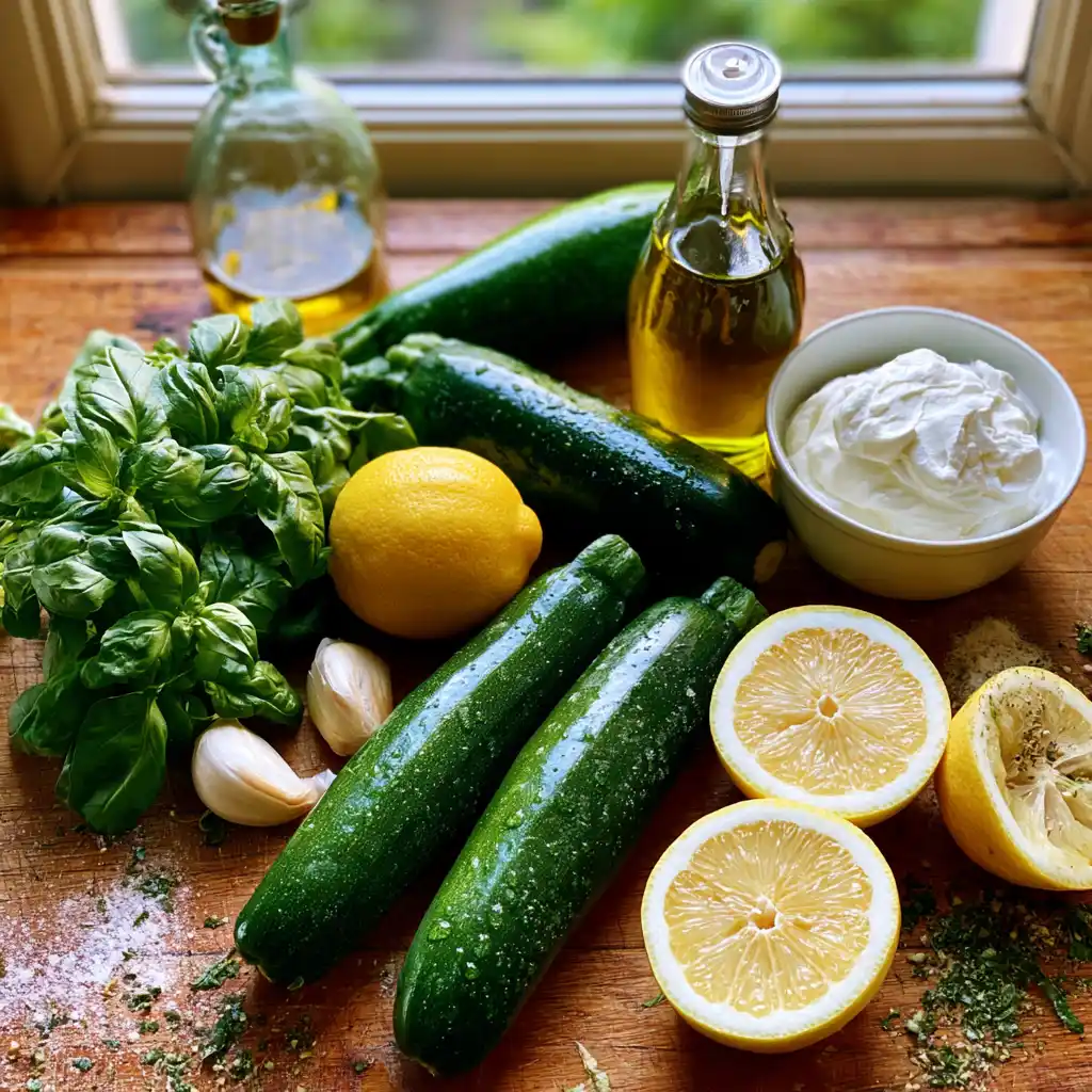 Ingrédients du gaspacho de courgettes au basilic et citron
