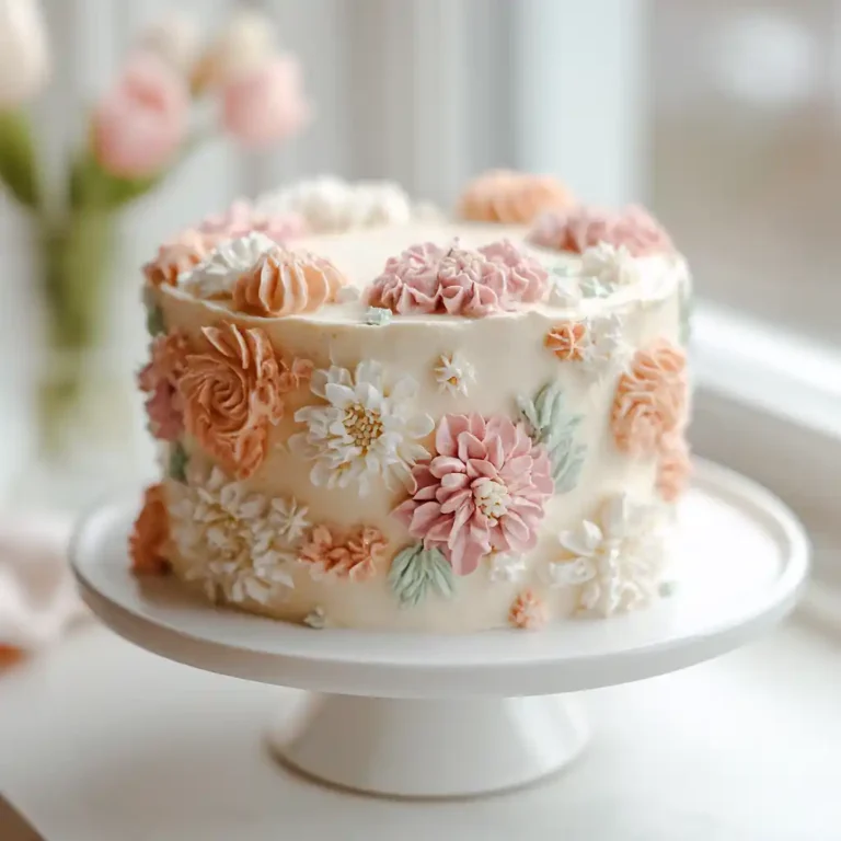 Gâteau floral Fête des Mères décoré de fleurs comestibles et de crème colorée