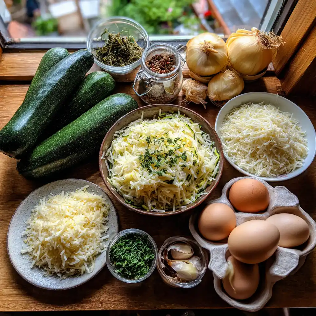 Ingrédients pour le gratin de courgettes
