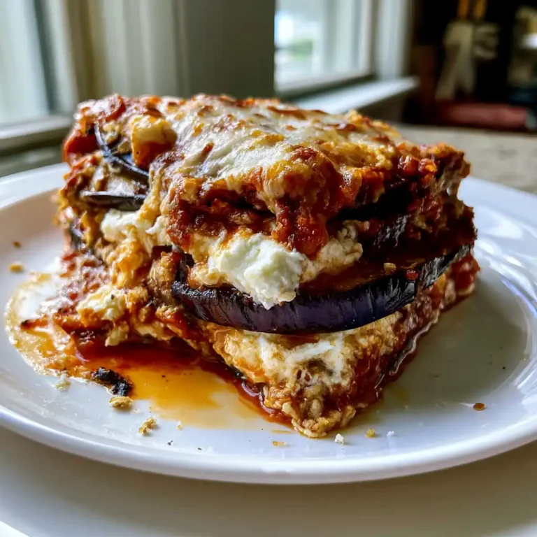 Lasagnes aux aubergines et ricotta gratinées sortant du four