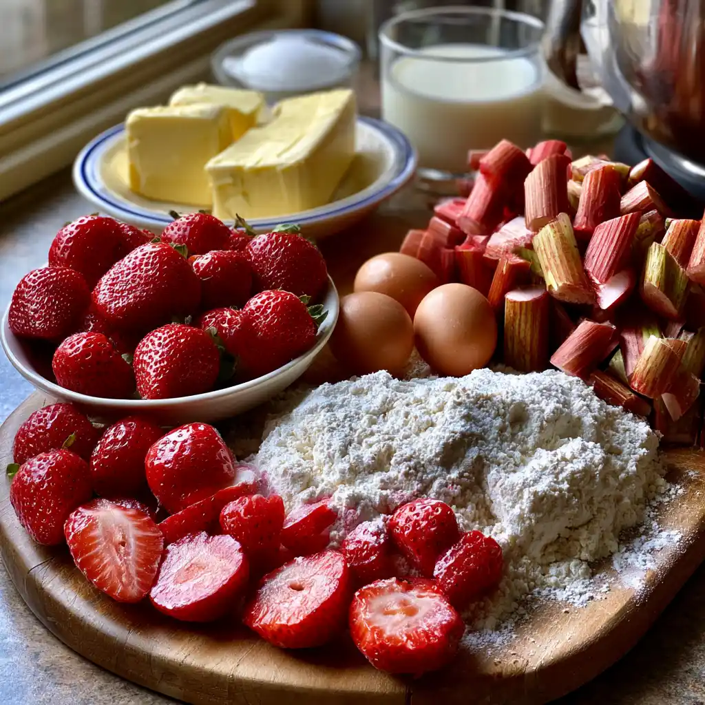 Ingrédients pour les muffins rhubarbe et fraise