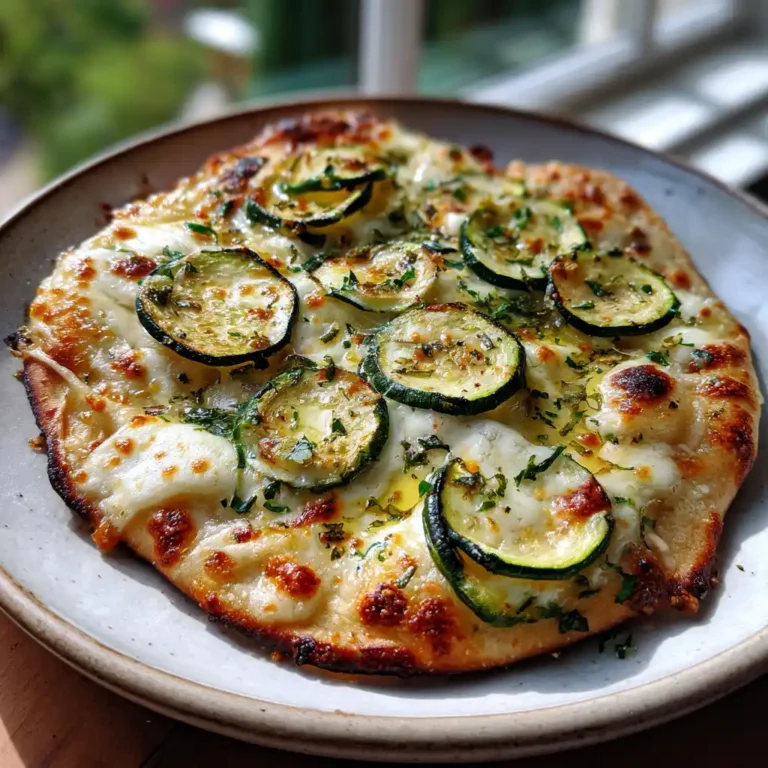 Pizza blanche aux courgettes et mozzarella dorée avec basilic frais et zeste de citron