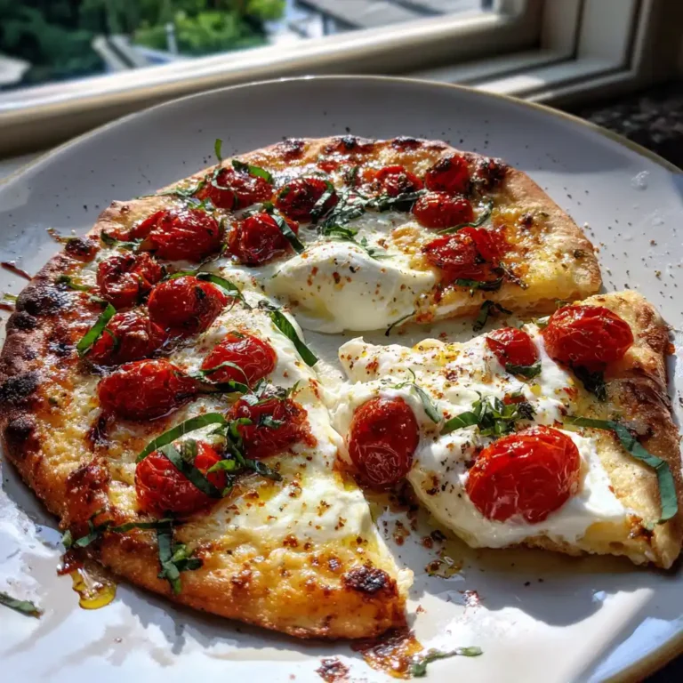 Pizza burrata tomates cerises et basilic avec la burrata crémeuse posée après cuisson