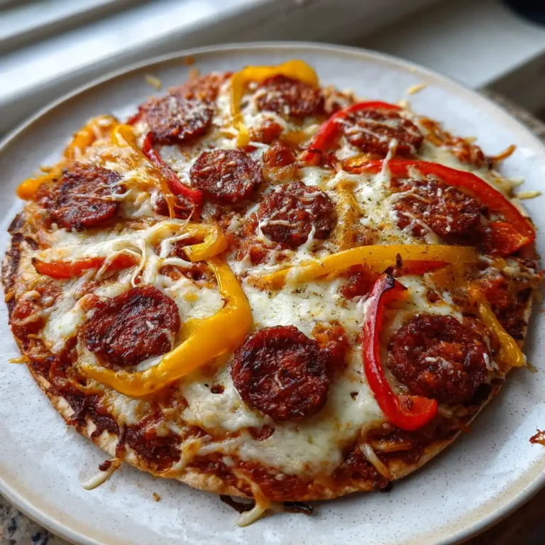 Pizza chorizo poivrons maison avec rondelles de chorizo et poivrons colorés