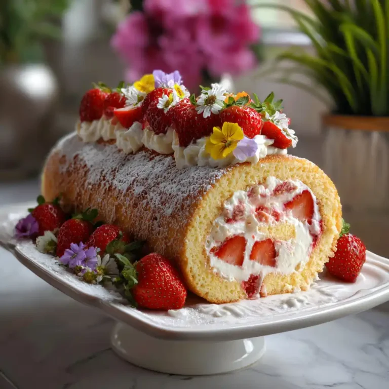 Roulé aux fraises et chantilly Fête des Mères coupé révélant la spirale colorée