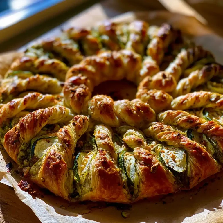 Tarte soleil courgettes pesto dorée avec ses rayons feuilletés torsadés