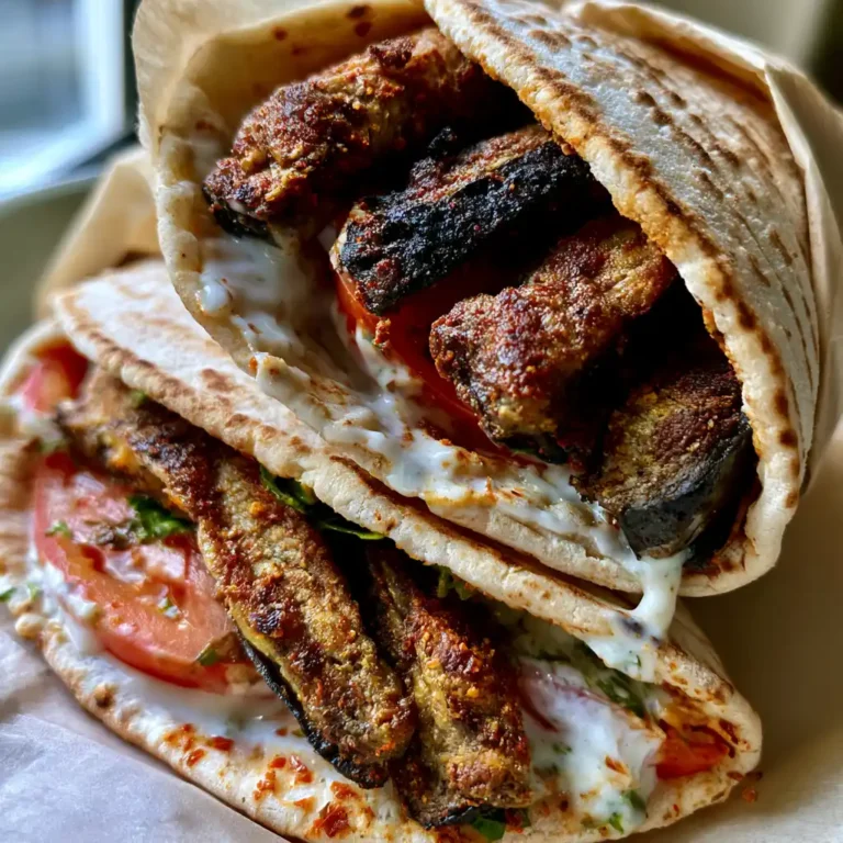 Wraps d'aubergines grillées façon shawarma avec sauce et légumes frais