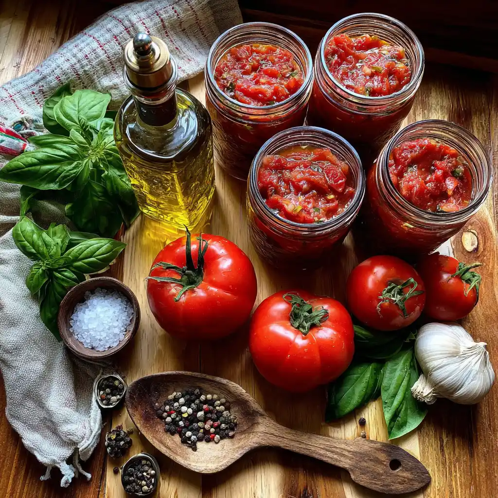 Ingrédients nécessaires pour préparer un coulis de tomates maison en bocaux