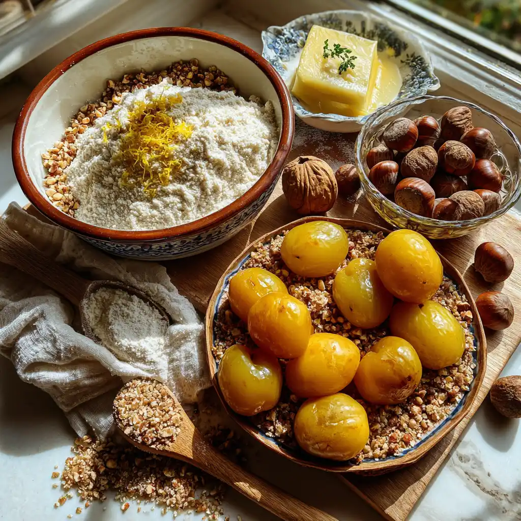 Ingrédients nécessaires pour préparer un crumble aux mirabelles et noisettes maison