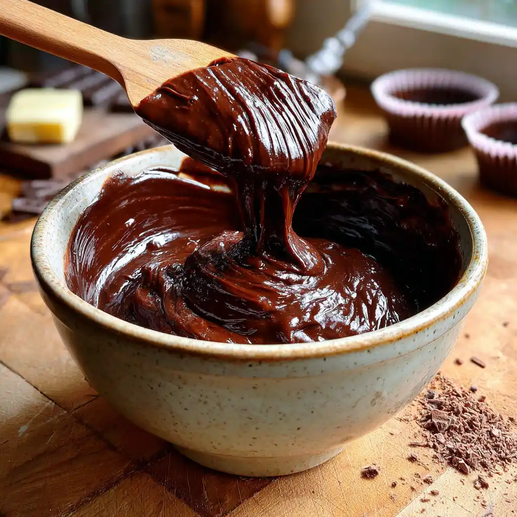 Pâte brillante au chocolat versée dans des ramequins individuels avant la cuisson