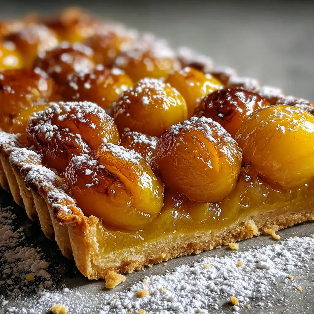 Part de tarte aux mirabelles maison montrant une garniture fondante et parfumée