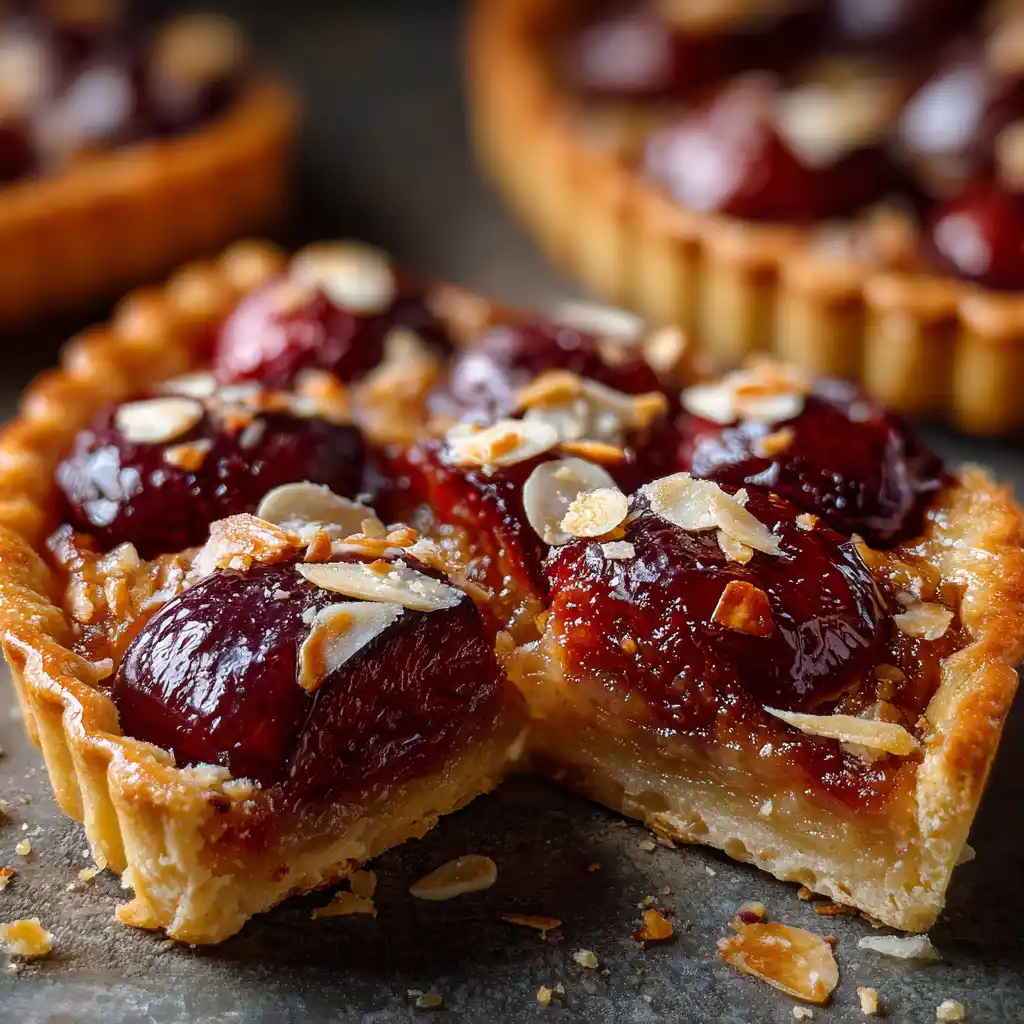 Part de tarte aux prunes façon grand-mère avec une garniture fondante